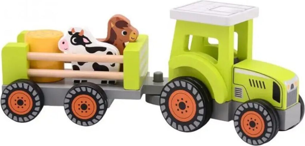 Jouéco Holztraktor Spielzeug mit Zubehör Bauernhof Produktbild 