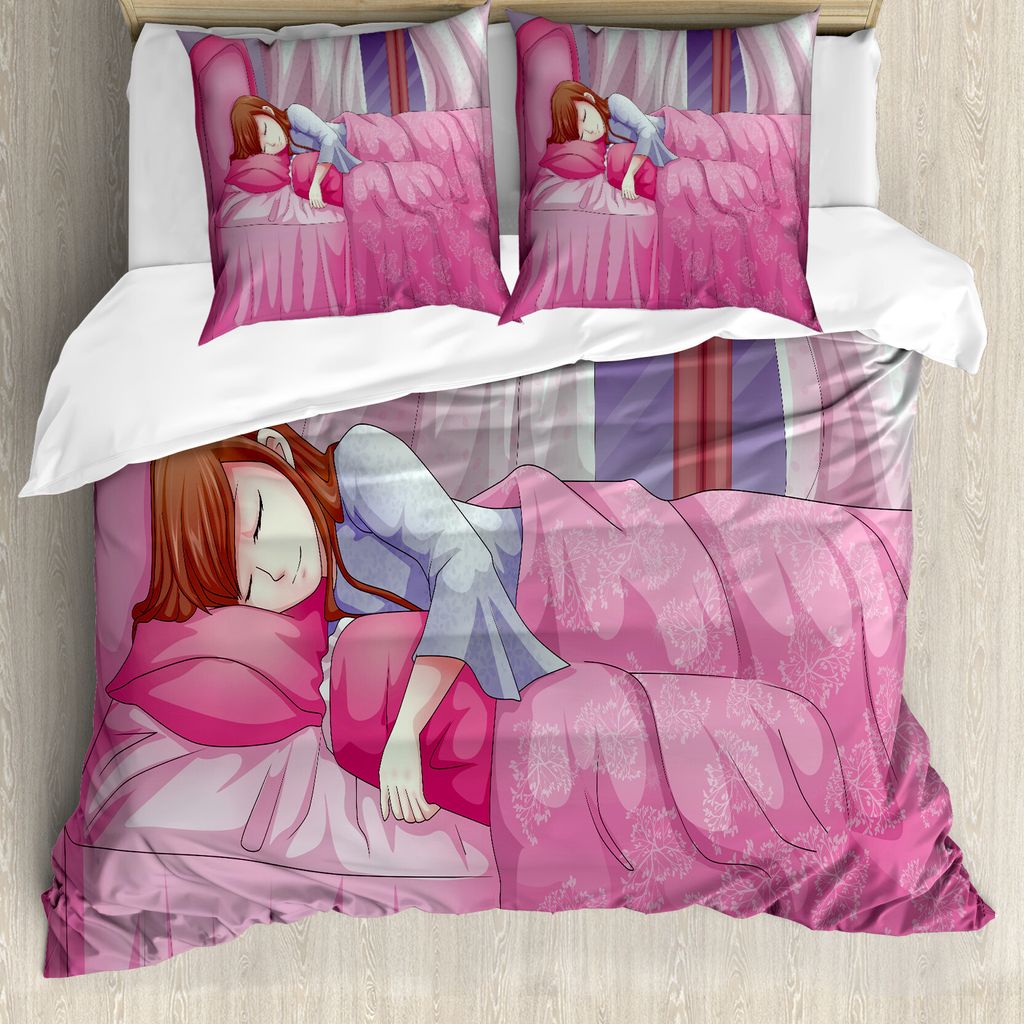 ABAKUHAUS Anime Bettbezug, Japanisches Tier Manga, Milbensicher Allergiker geeignet mit Kissenbezügen, 200 cm x 200 cm - 80 x 80 cm, Rosa