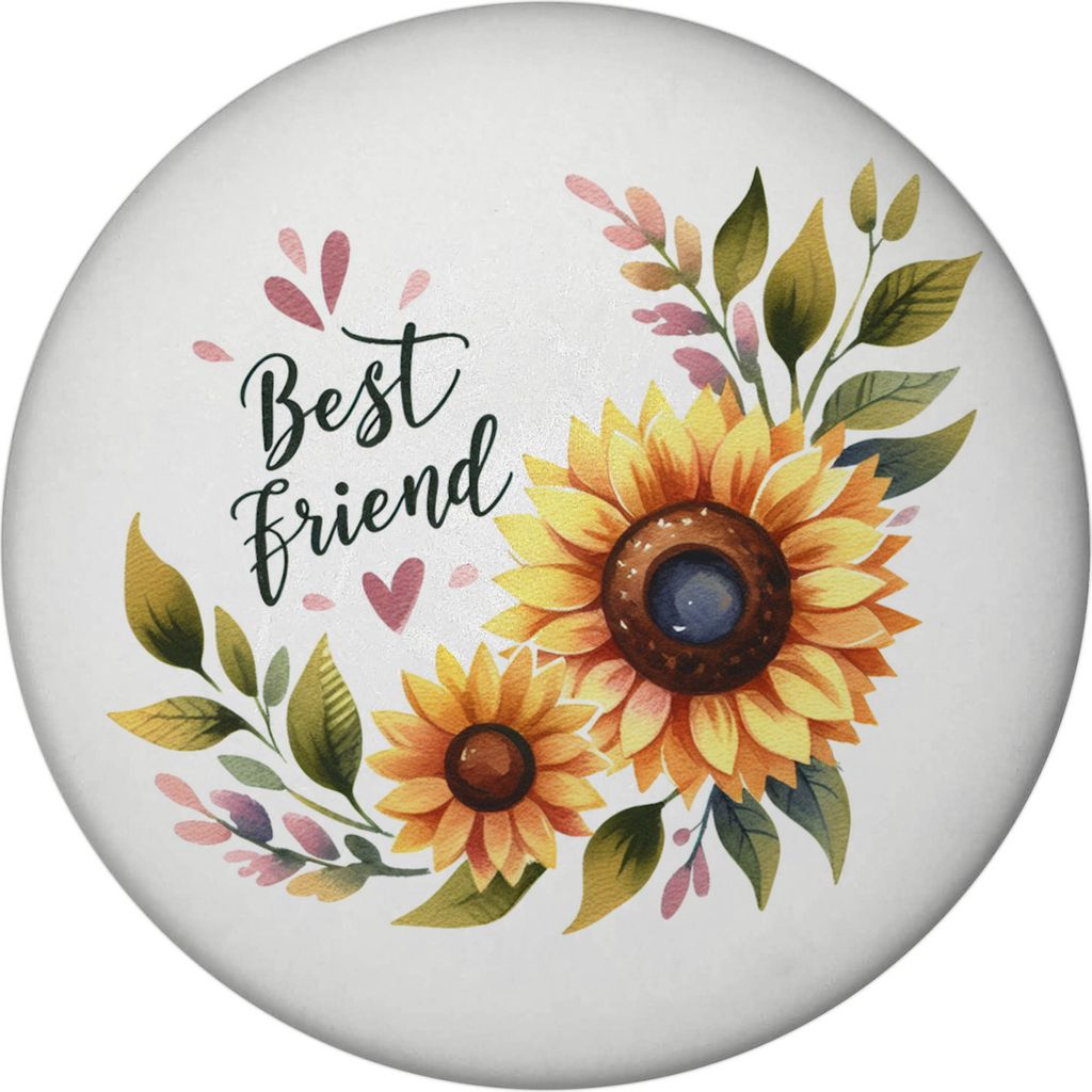 Beste Freundin Sonnenblume Magnet mit Flaschenöffner rund mit Spruch Best friend