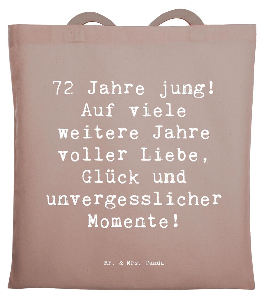 Mr. & Mrs. Panda Einkaufstasche Spruch 72. Geburtstag Freude - Braun Pastell - Geschenk, Alter, Liebe, Jutebeutel, Schultasche, Erinnerungen, feier...
