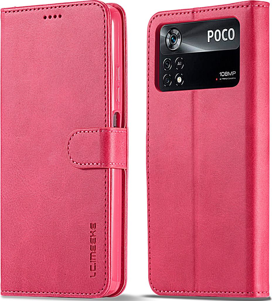 Xiaomi Poco X4 Pro 5G Hülle, Klapphüllen Brieftasche Leder Magnetverschluss Ständer Schutzhülle für Xiaomi Poco X4 Pro 5G Rosa