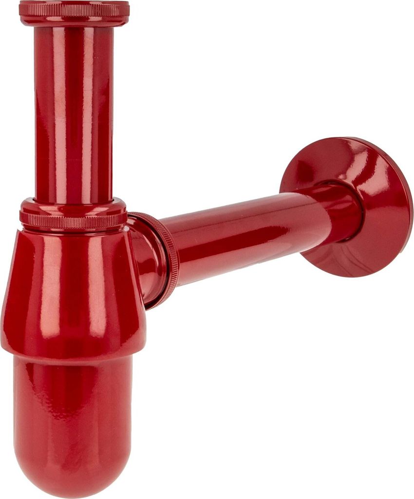 tecuro PROFI Flaschen-Geruchsverschluss Siphon, extra lang - Messing rot (RAL 3003)