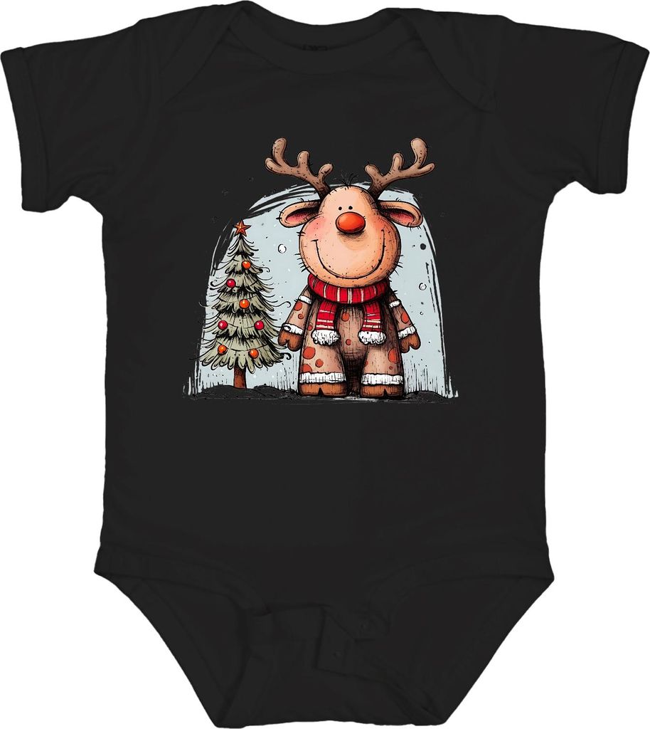 Rudolph Rentier rote Nase Weihnachten niedlich Retro Geschenk Unisex Baby Body, Schwarz, 6/12