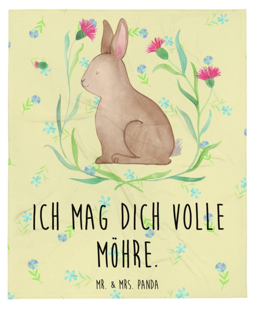 Mr. & Mrs. Panda Tagesdecke Hase Sitzen - Blumig - Geschenk, Frohe Ostern, Ostergrüße, Kunstfelldecke, Osterhase, Kuscheldecke, Decke, Kaninchen,...