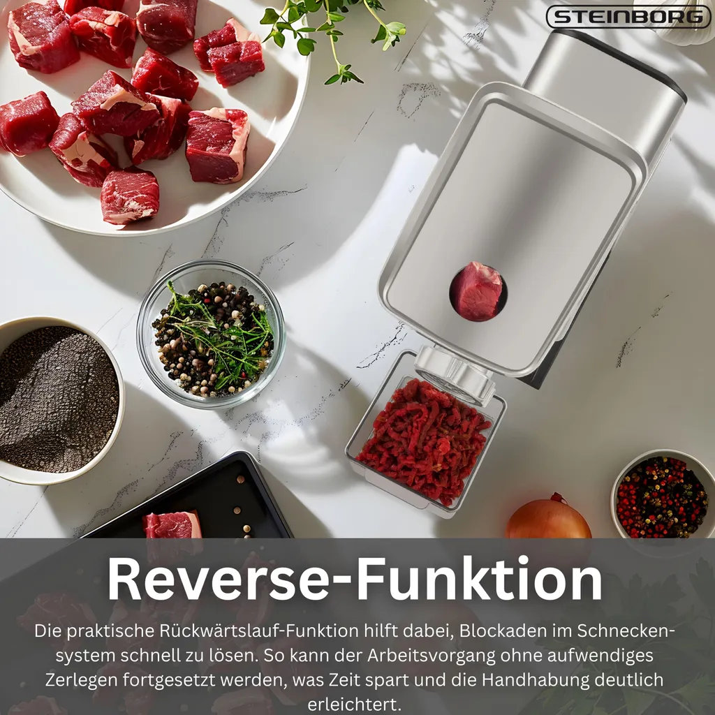 Hachoir à viande Steinborg SB-7080 robuste avec fonction marche arrière