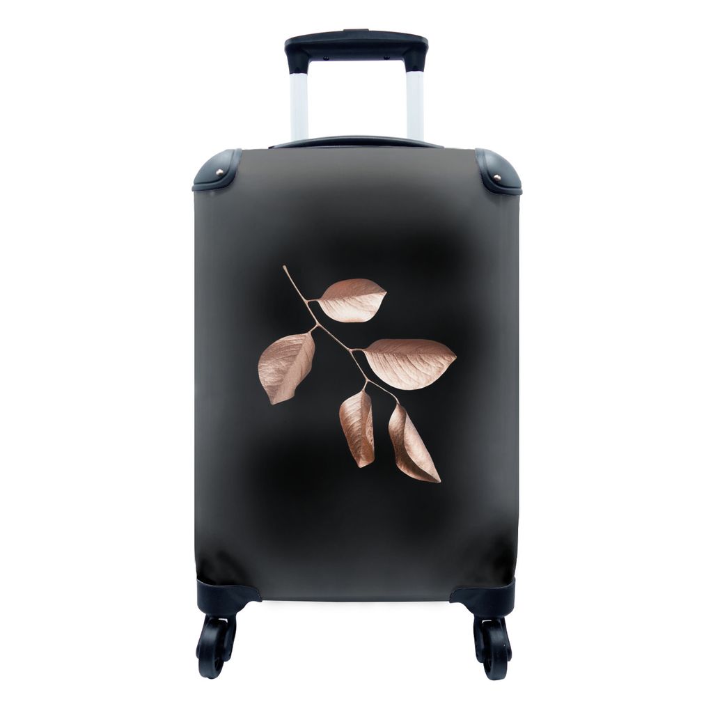 MuchoWow Koffer Handgepäck Trolley Rollkoffer Kleine Reisekoffer mit 4 Rollen - Zweig - Roségold - Blätter - Cabin Size < 55x40x23 cm & 55x40x...