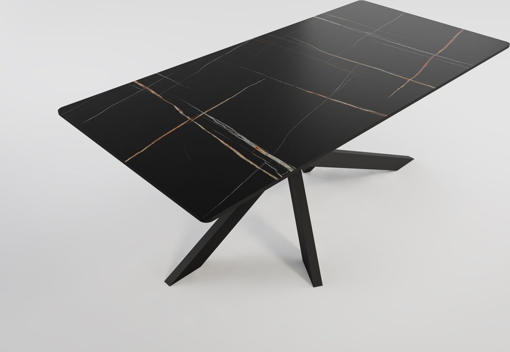 Esszimmertisch ELLEN 180x90cm schwarze Keramikplatte schwarzes Kreuzgestell : Schwarz