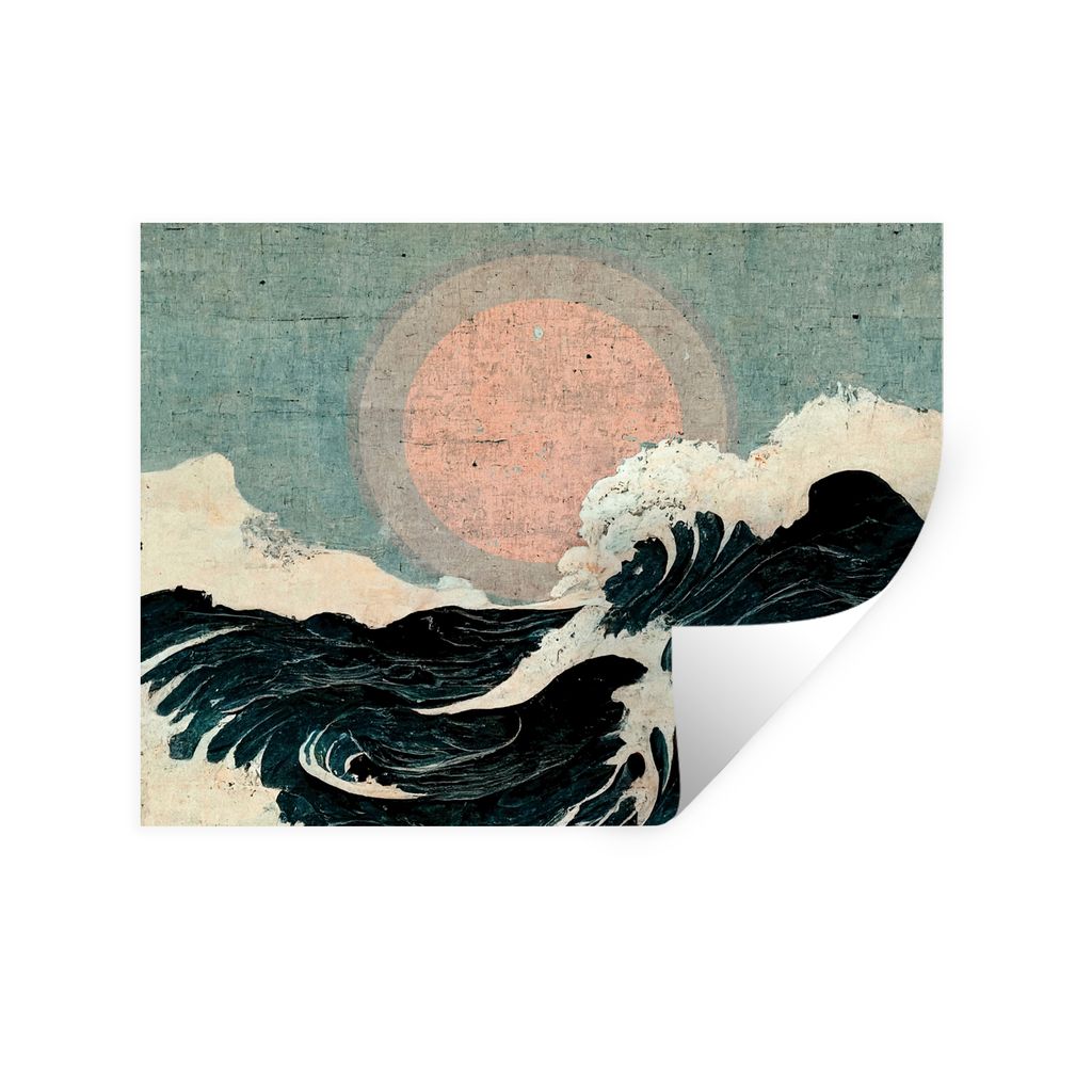 MuchoWow Wandtattoo Wandsticker Wandaufkleber Jahrgang - Meer - Wellen - Sonne 40x30 cm Selbstklebend und Repositionierbar - Faltenfrei