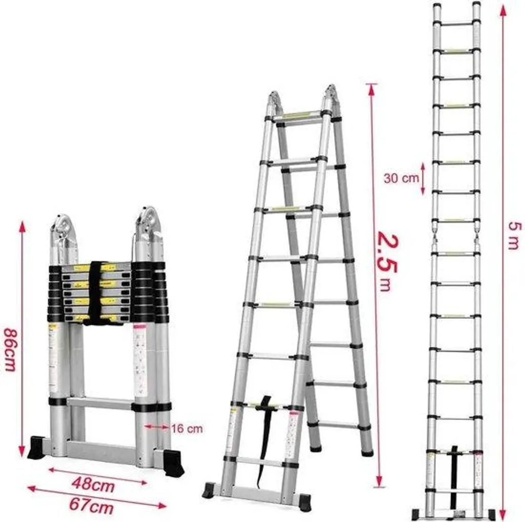 Échelle télescopique pliante 5 mètres - Équipement de chantier compact