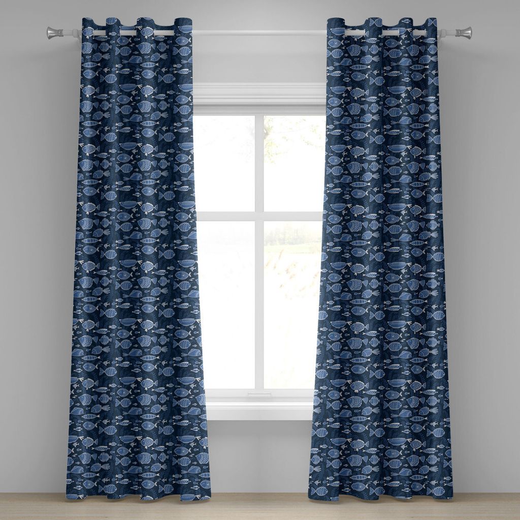 ABAKUHAUS Ozean Ösenvorhang, Meeresalgen Tropische Fische Skizze Zeichnung Illustration, Dekorative 2-Panel-Fenstervorhänge, 280 cm x 175 cm, Bla...
