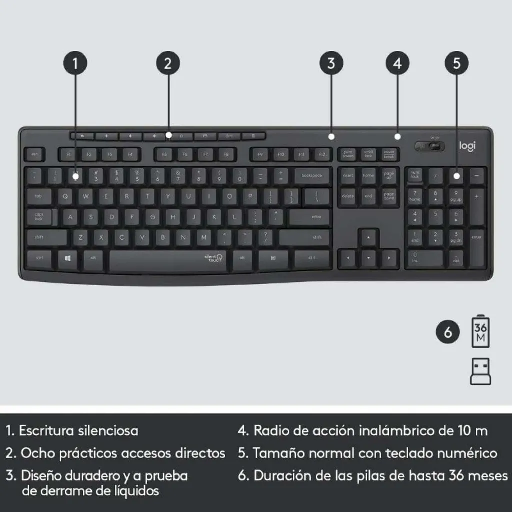 Logitech MK295 Silent Wireless Combo Layout ES - Grigio Grafite - 5
