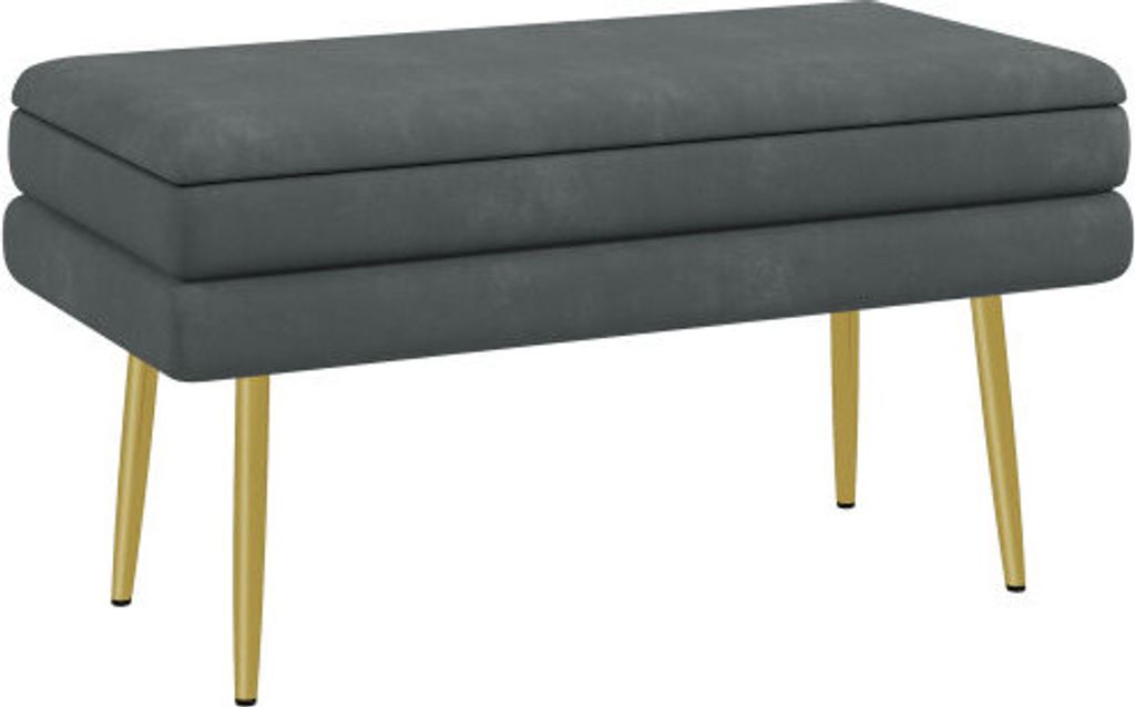 Polsterbank Sitzbank mit Stauraum in Grau, Samtoptik, Bettbank mit Stahlbeinen, Schuhbank fuer Wohnzimmer & Schlafzimmer 79,5x37,5x43cm