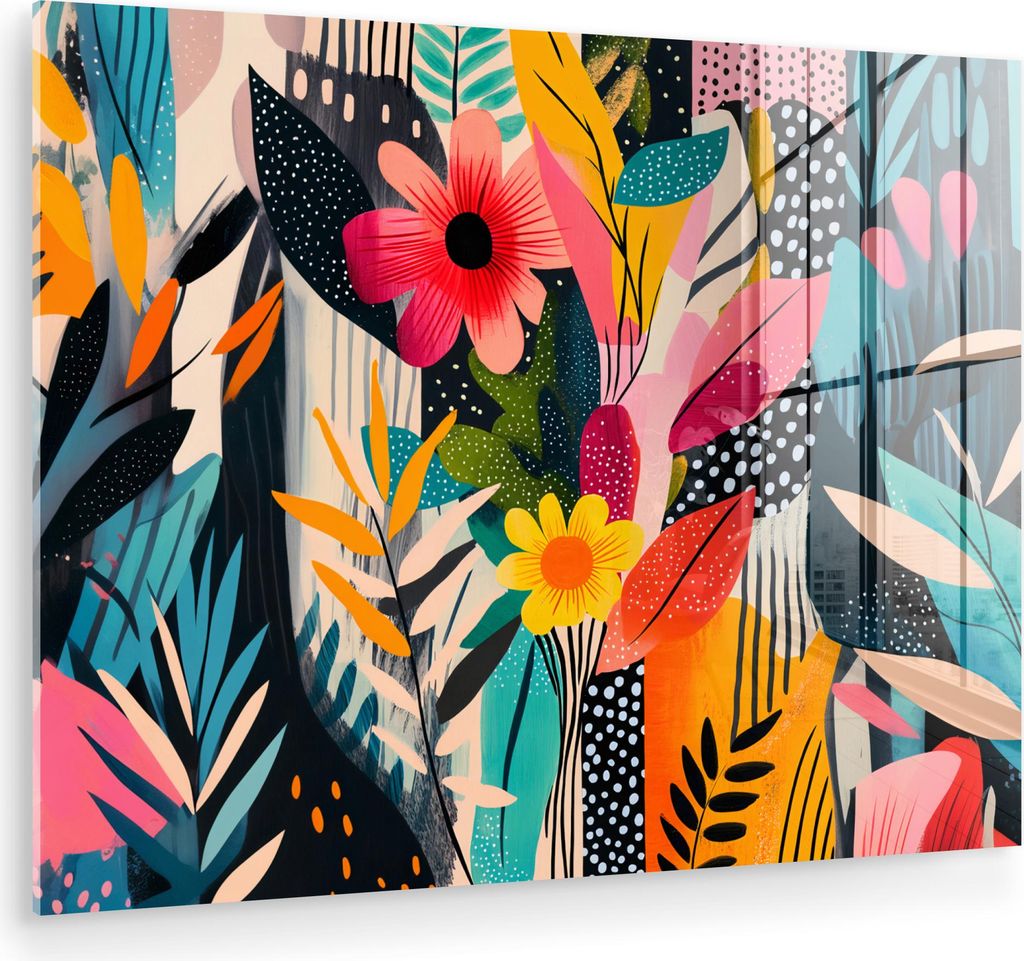MuchoWow Glasbilder - Bilder auf Wandbild - Foto auf Glas Malerei - Abstrakt - Blumen - Rosa 40x30 cm Wanddekoration aus Glas - Acrylglasbild - Acr...