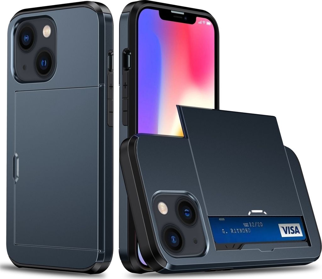 Mobigear Card iPhone 15 Hülle Hardcase Backcover Stoßfest mit Kartenhalter - Dunkelblau