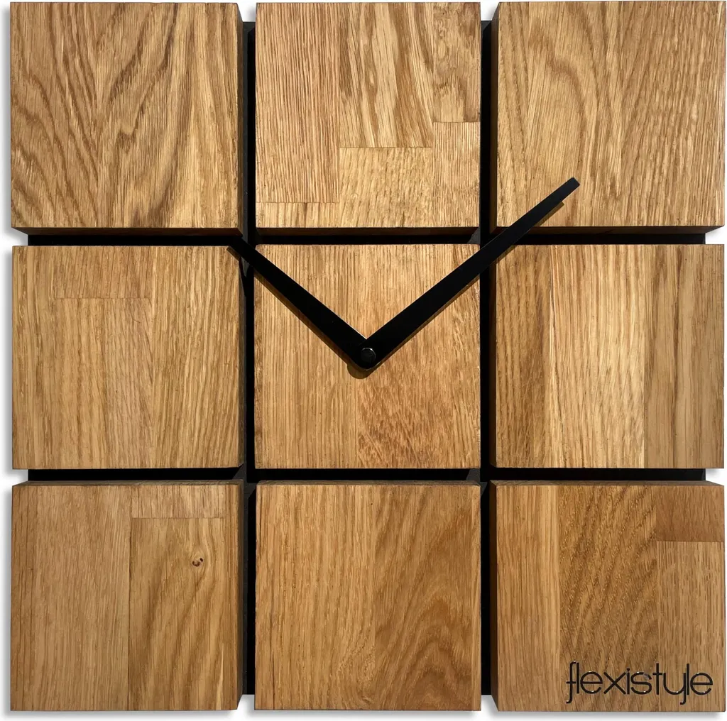 Horloge murale silencieuse sans tic-tac bois de chêne et noir 30 cm