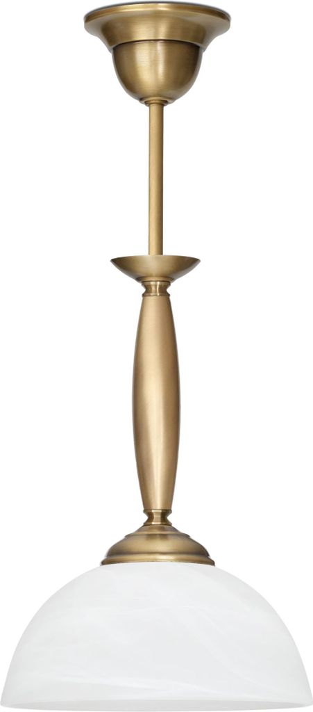 Messing Pendelleuchte klassisch Alabaster Goldpatina 48cm O22cm E27 60W Esstisch Küche Wohnzimmer handgefertigt