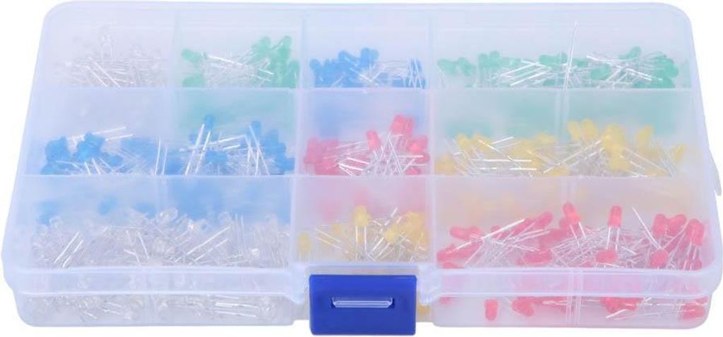 500 Stück 3mm LED Set – Blau, Gelb, Rot, Grün, Weiß – Farbiges LED Kit mit Aufbewahrungsbox