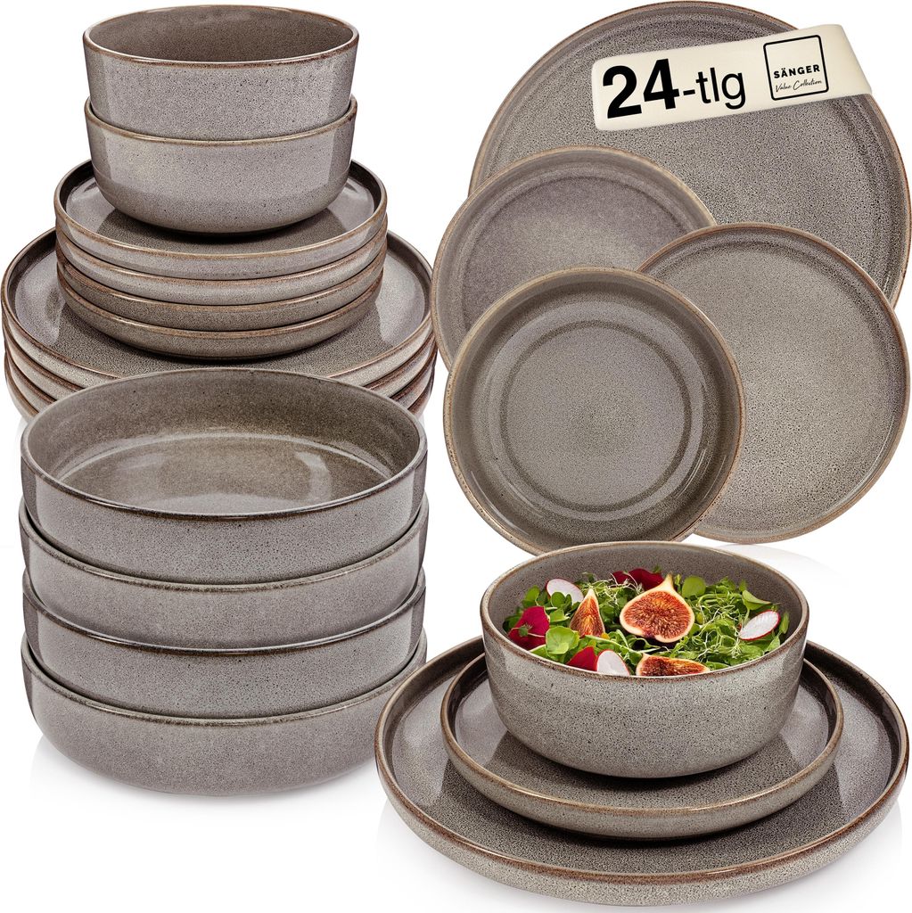 SÄNGER Tafelservice Kairo Graphit - 24 teilig aus Steingut