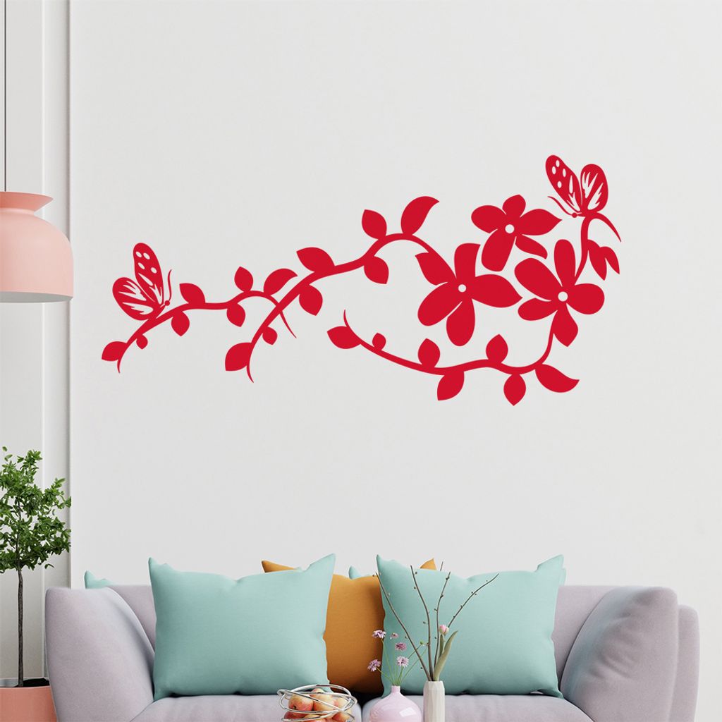 Falter Schmetterling Ranke Wandtattoo in 6 Größen - Wandaufkleber Wall Sticker - Dekoration, Küche, Wohnzimmer, Schlafzimmer, Badezimmer