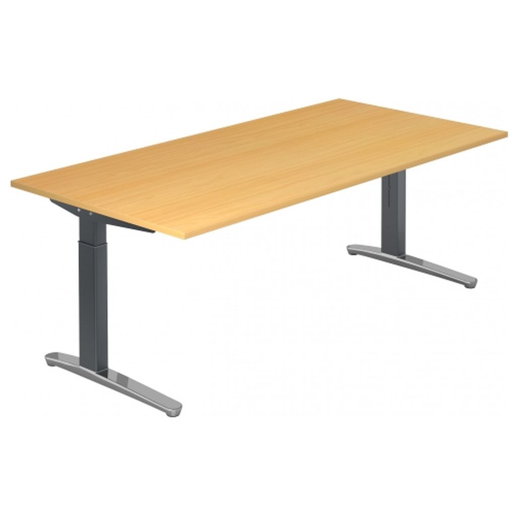 Schreibtisch C-Fuß 200x100cm Buche/Graphit-Alu poliert