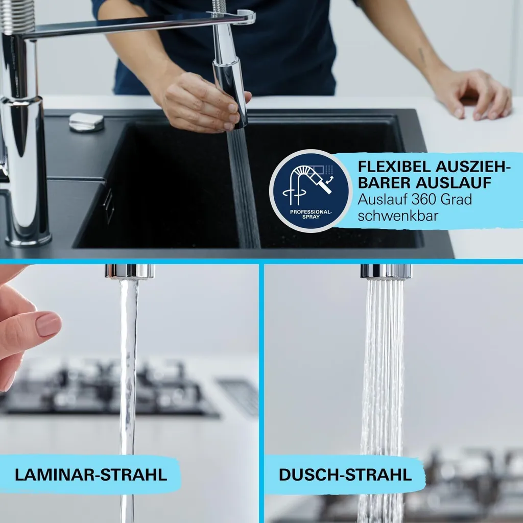 Mitigeur Evier Grohe Get Chrome avec Bec Pivotant et Douchette 2 Jets - 15