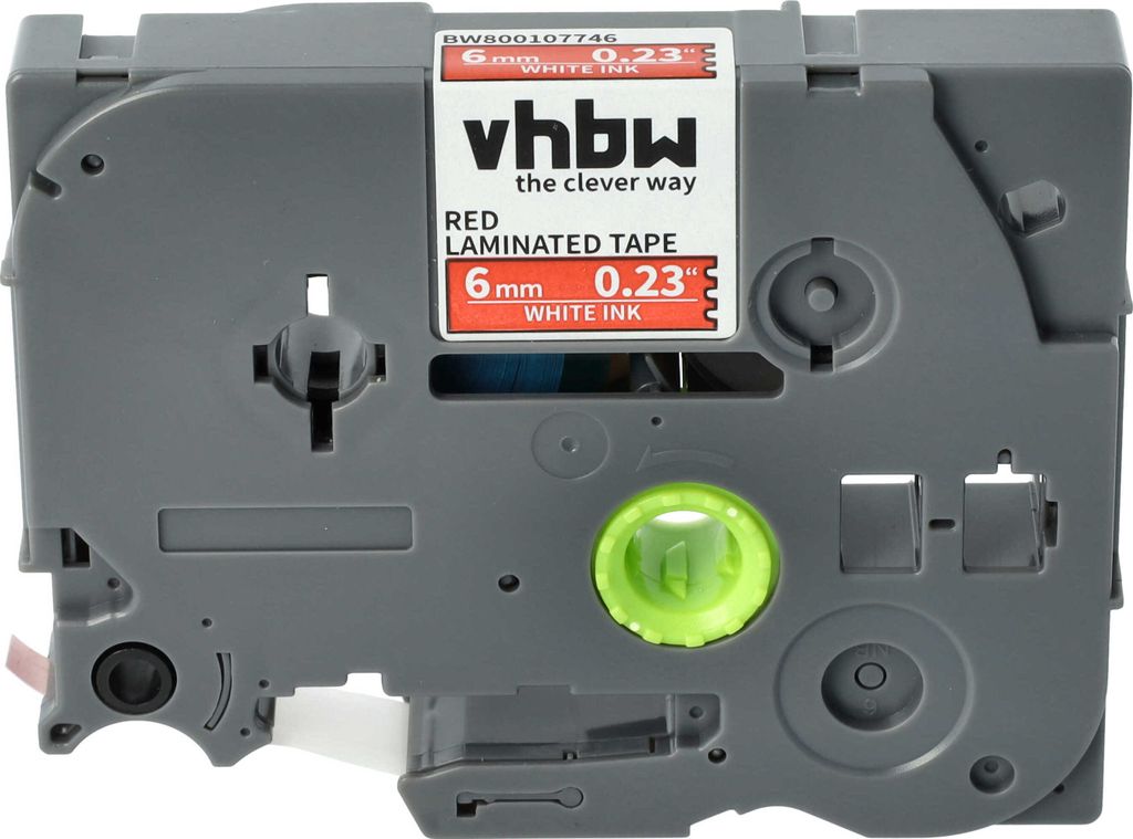 vhbw Schriftband-Kassette kompatibel mit Brother PT 900, 550, 540, 3600, 350, 340, 310, 500-Serie, 300-Serie Etiketten-Drucker 8m x 6mm Weiß auf Rot