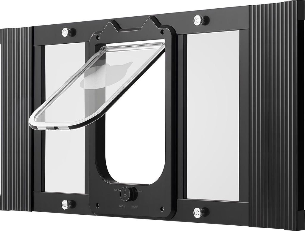SucceBuy Katzenklappe für Fensterbreiten von 686-813 mm, Haustiertür mit 4 Verriegelungsmodi, robustem Aluminiumrahmen, transparentem Glas und Ma...