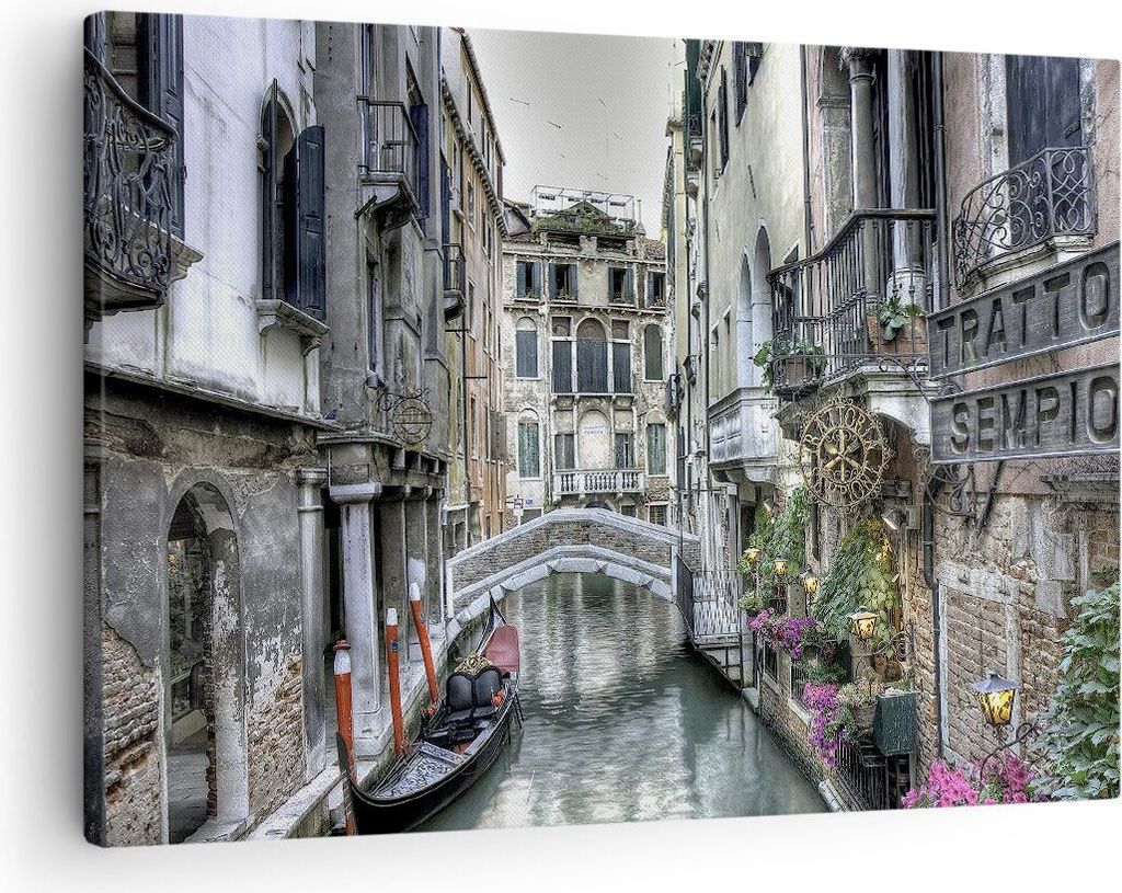 Bild auf Leinwand - Leinwandbild - Venedig Brücke Wasser - 70x50cm - Wand Bild - Wanddeko - Leinwanddruck - Bilder - Kunstdruck - Wanddekoration -...