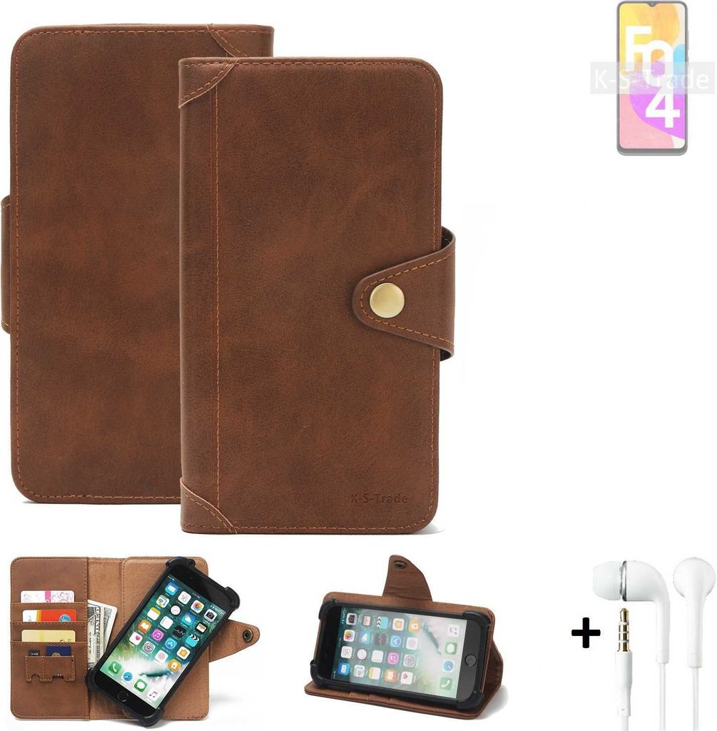 K-S-Trade Handyhülle + Kopfhörer für Samsung Galaxy F04 Schutz Hülle Walletcase Bookstyle Tasche Case Handytasche Wallet Flipcase Cover Polyure...