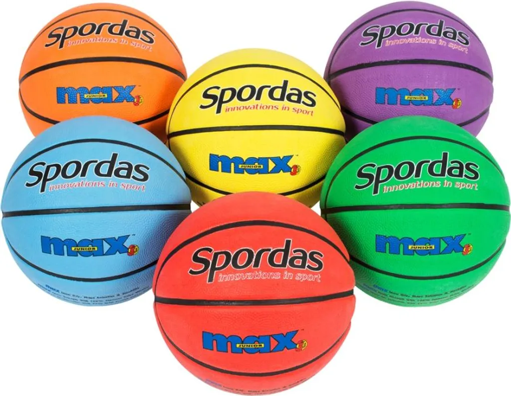 Spordas Basketball Set de 6 ballons de basket Max en caoutchouc coloré