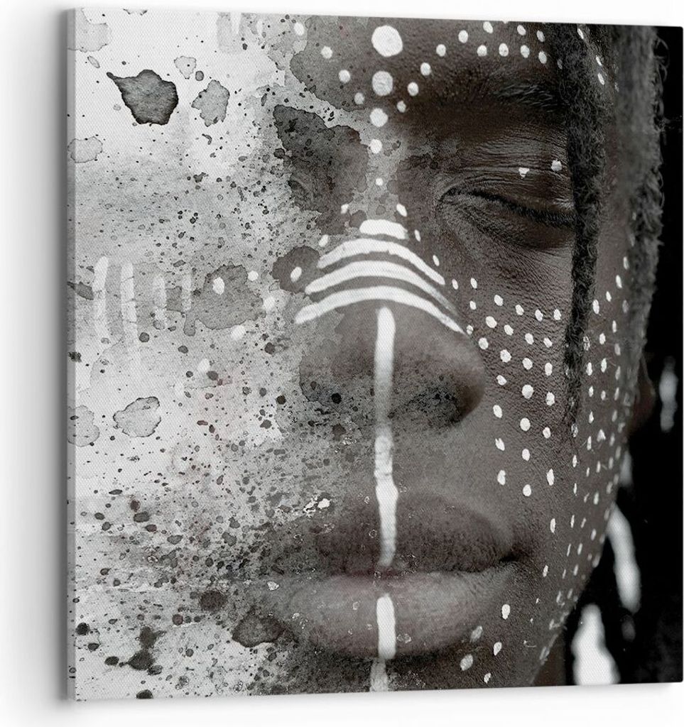 Bild auf Leinwand - Leinwandbild - Einteilig - Afrikanisch Autochthon Gesicht - 70x70cm - Wand Bild - Wanddeko - Wandbilder - Leinwanddruck - Bilde...