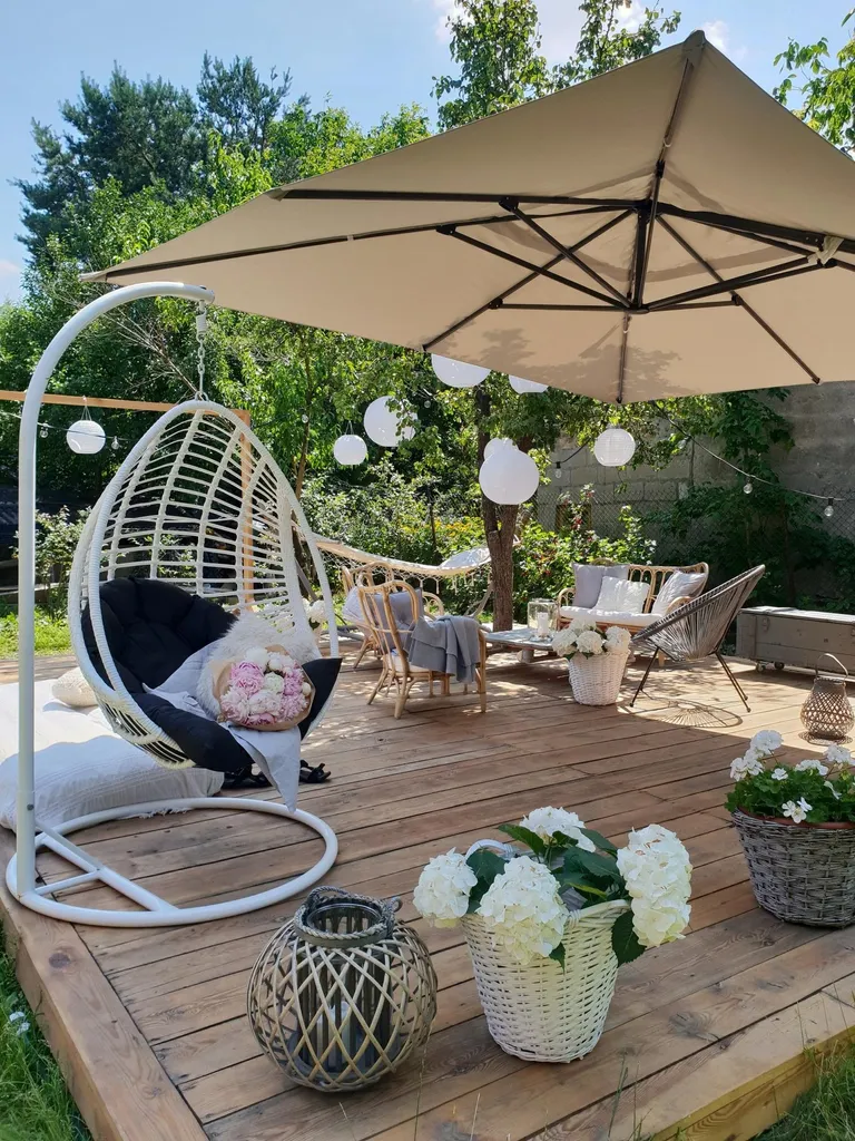 Fauteuil Suspendu Résistant aux Intempéries Cocon Blanc et Coussin Gris - 3