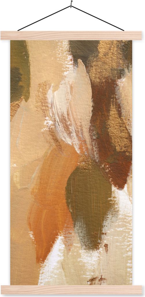 MuchoWow Textilposter Farbe - Orange - Grün 60x120 cm mit holzfarbenen Rahmen - Holz