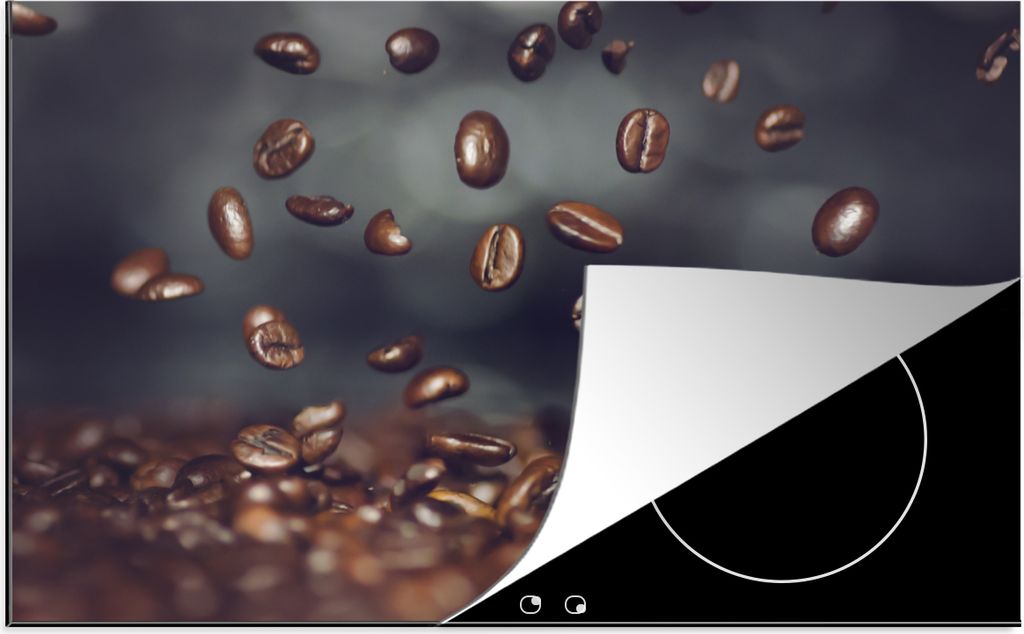 KitchenYeah Herdabdeckplatte Fallende Kaffeebohnen , 76x51cm, Küche Deko, Glaskeramikfeld Herdabdeckung, Abdeckplatte fùr Kochfeld