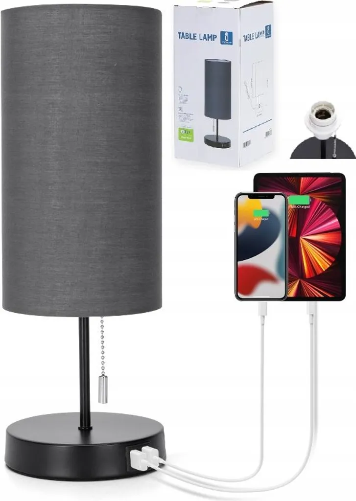 Lampe de table grise E27 avec socle stable et bras orientable 40W
