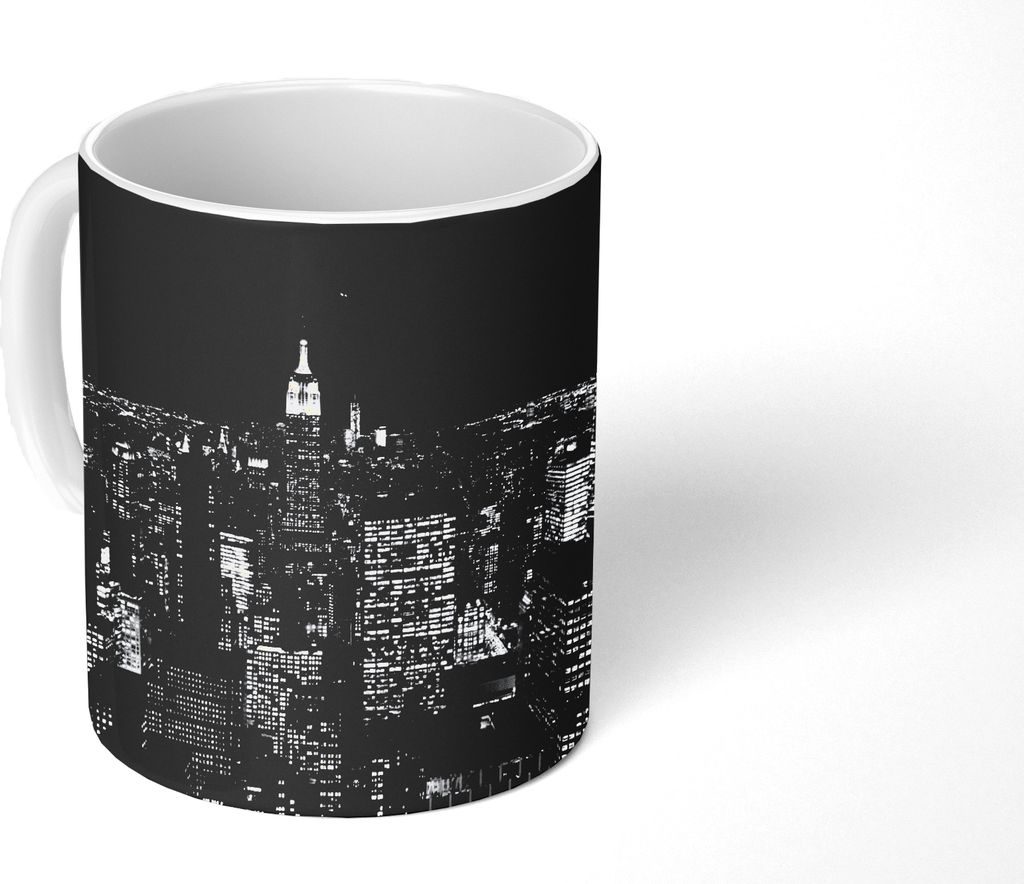 KitchenYeah Tasse Kaffeetasse Kaffeebecher 350 ml Skyline - Schwarz - Weiß - New York - Amerika Teetasse - Fototasse - Becher - Keramikbecher - ...