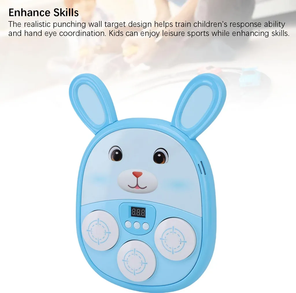 Cible de Boxe Musicale Lapin Bleu : Machine de Frappe Murale Enfants