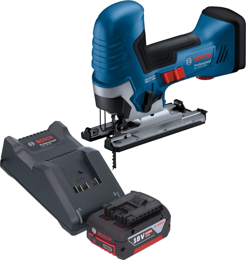 Bosch GST 18V-125 S Professional Akku Stichsäge 18 V 125 mm Brushless + 1x Akku 4,0 Ah + Ladegerät