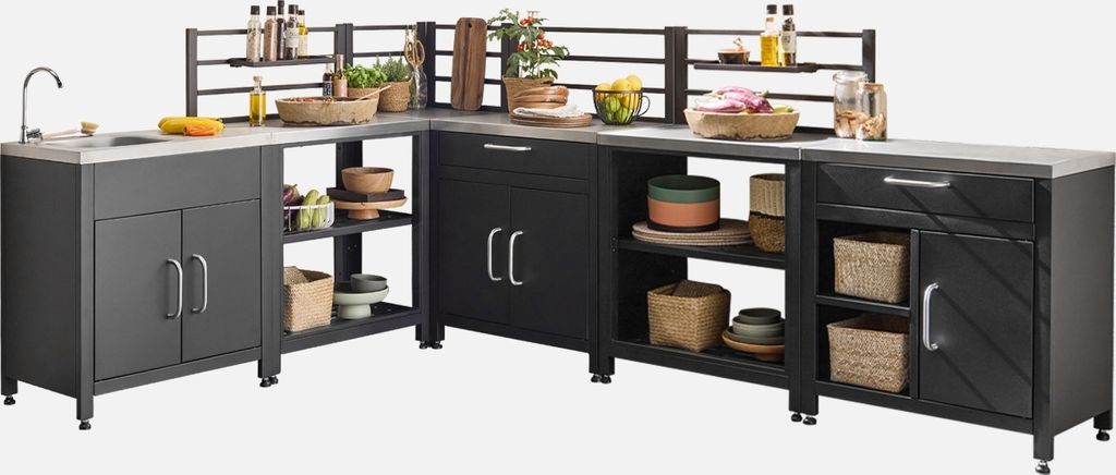 sweeek - Outdoor-Küche mit 6 Elementen aus Stahl - Schwarz Produktbild 