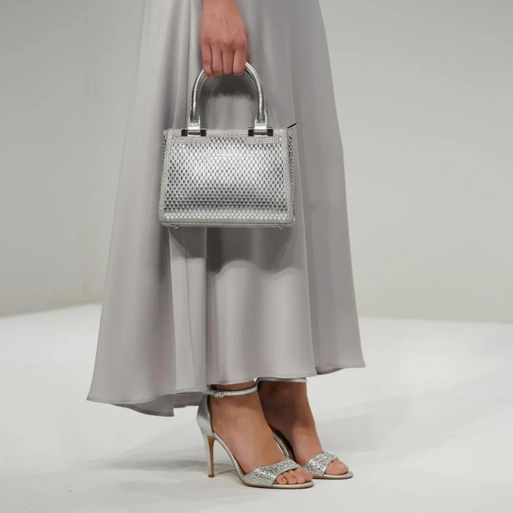 Sac de soirée argenté avec strass Regina - Pochette de luxe étincelante