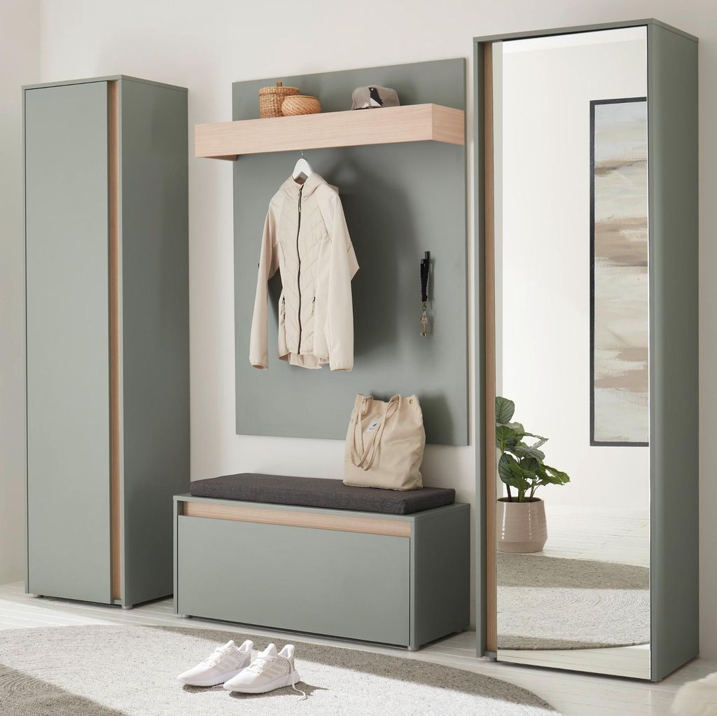 Garderobe Set 5-teilig "Center" in Salbei und Barista Eiche Garderobenkombination 230 x 200 cm