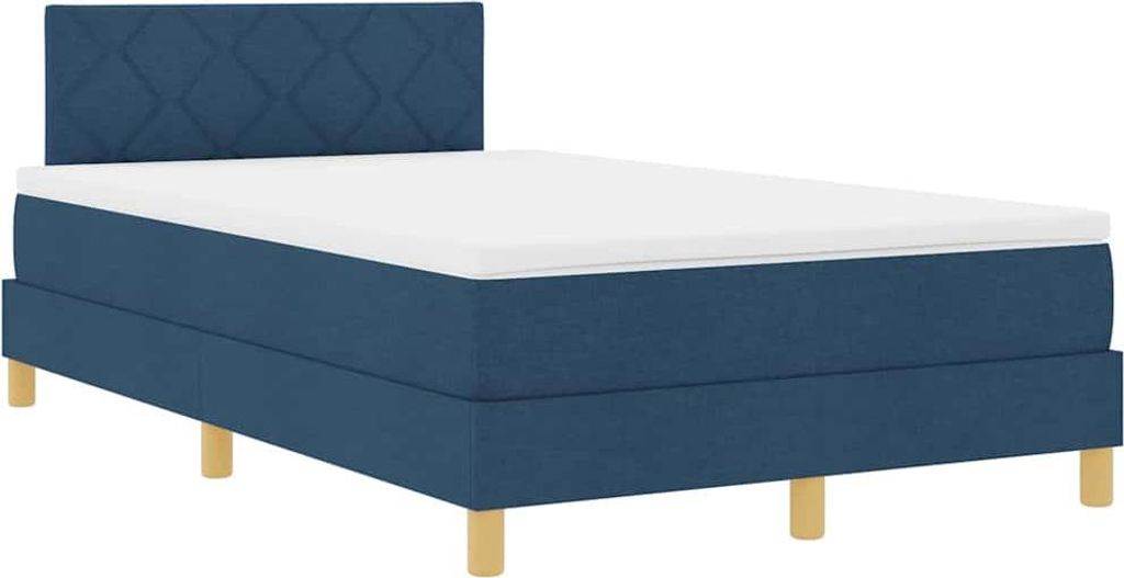 vidaXL LED Boxspringbett mit LED-Lichtleisten Blau 120 x 200 cm Stoff