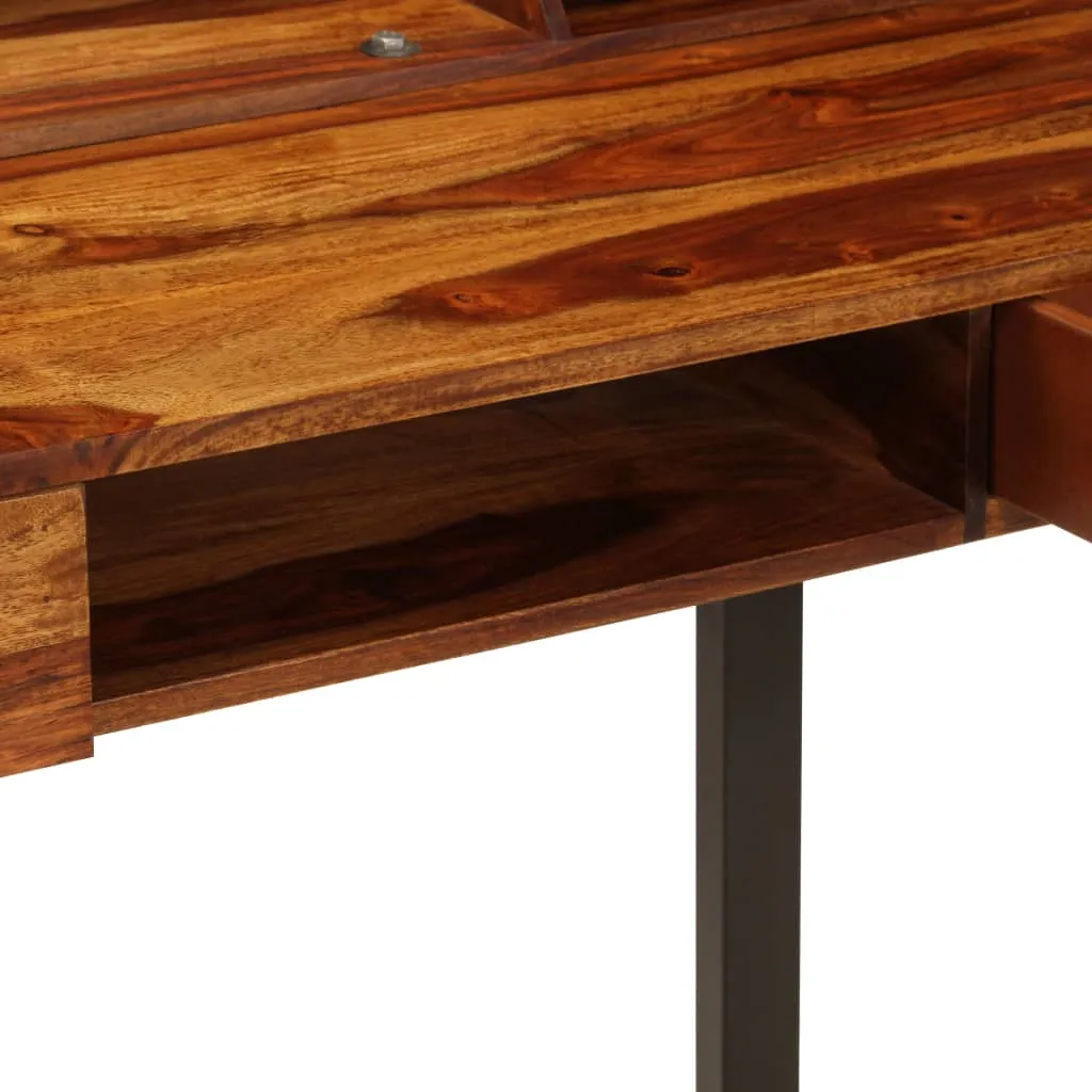 Bureau informatique de style industriel en acacia massif et pieds acier - 9