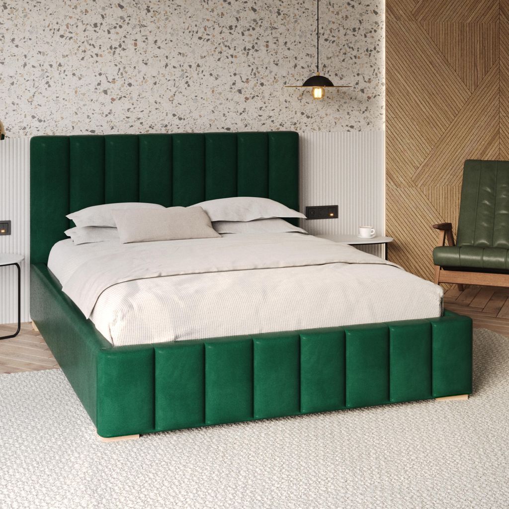 FDM Bett DENTON Trinity 120x200 cm Polsterbett mit Lattenrost mit Matratze Kaltschaum BRESSO aus Metall Bettkasten Stauraumbett Samt dunkelgrün