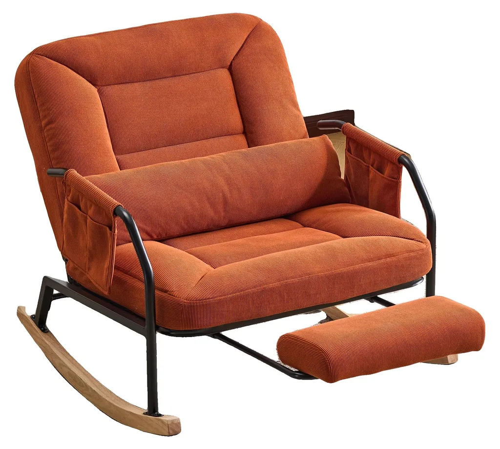 Fauteuil à bascule orange avec dossier réglable et assise spacieuse