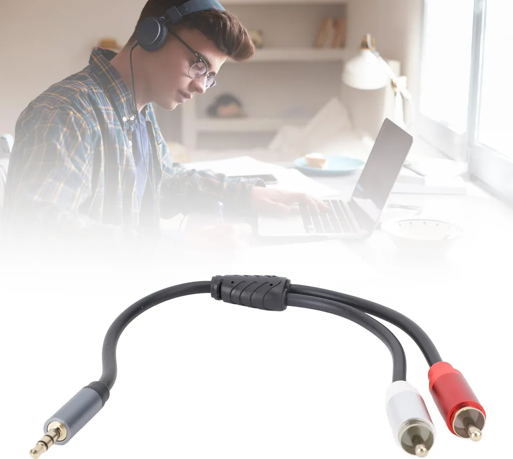 Cavo Stereo Jack a 2 RCA 30cm Oro | Trasparente per Amplificatori Hi-Fi - 5