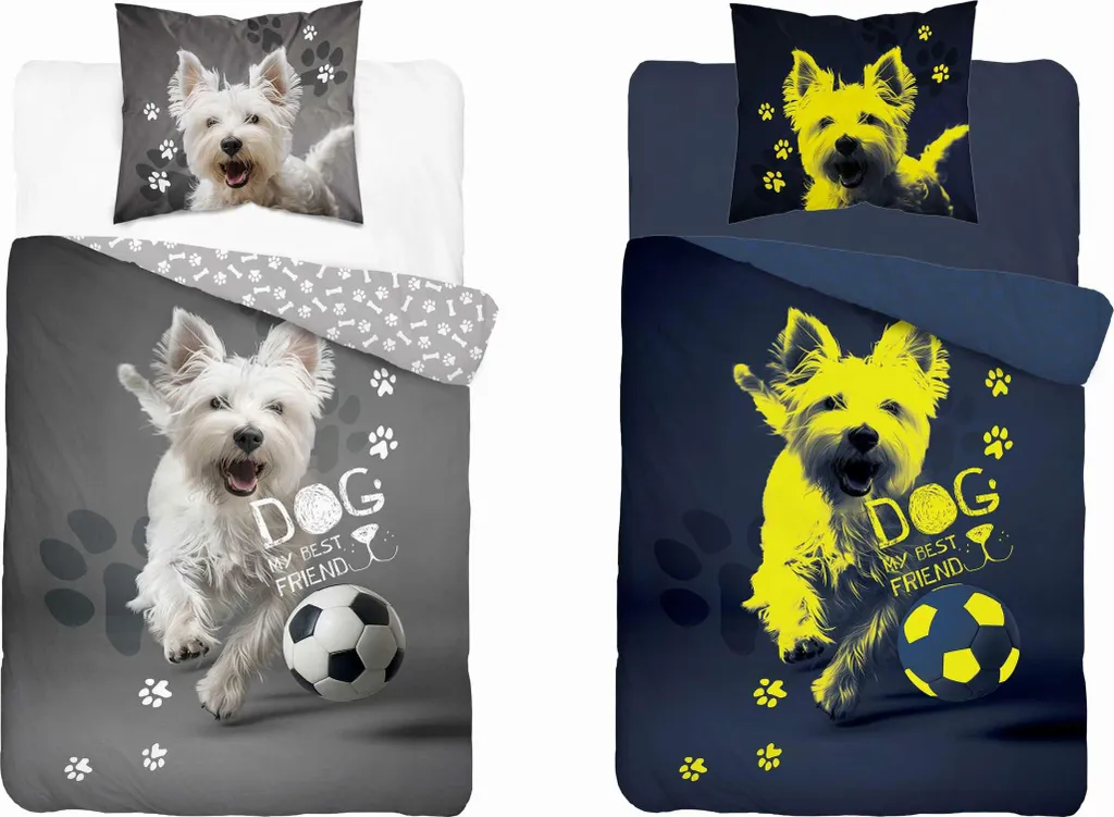 Linge de lit phosphorescent 140x200 gris et blanc Balle de chien Fluo 40