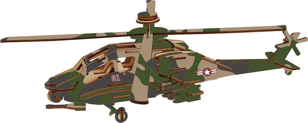 Woodcraft Holz 3D Puzzle Apache Kampfhubschrauber