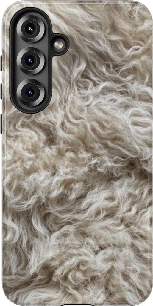 Natürliche Lammfellstruktur mit lockiger Optik – Hülle Kompatibel mit Samsung Galaxy S25 Plus