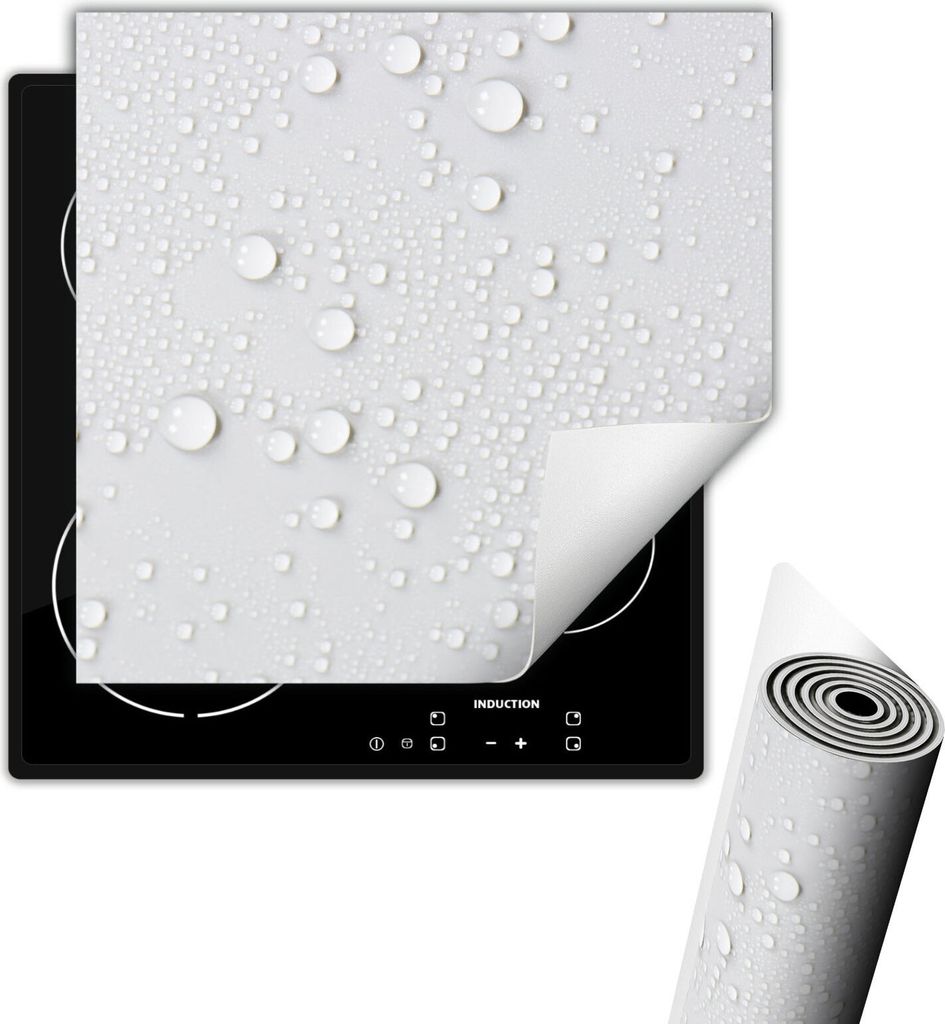 Herdabdeckplattee Glaskeramikfeldabdeckung 50x52 cm Anti Rutsch Matte Aufrollbar, Weiß Tropfen